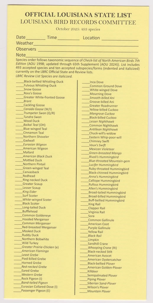 Official Louisiana Checklist (October 2025)